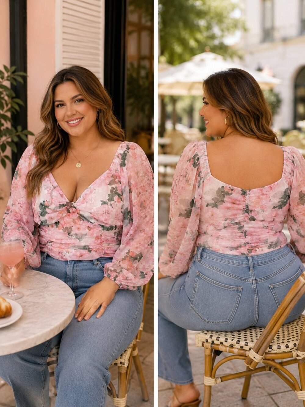 Express Floral Mesh Bodysuit Top XL Pink Long Sleeve Ruched Brunchcore Romantic
